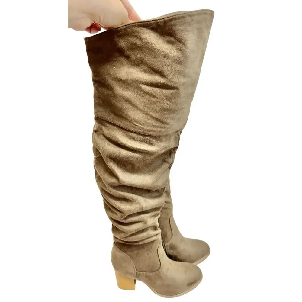 Journee Collection Over The Knee Boots Size 6 Vegan Leather Block Heel Round Toe